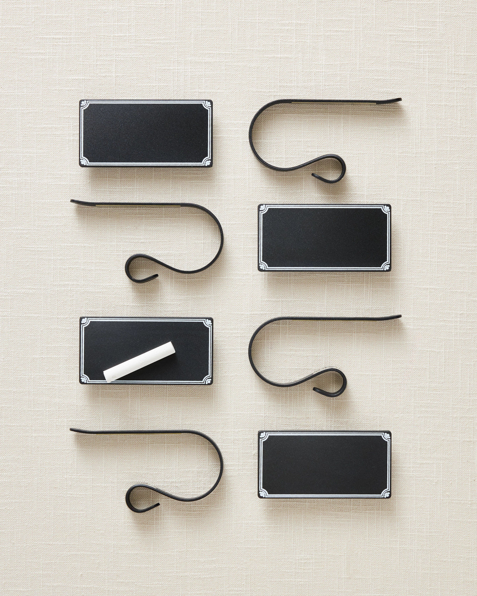 Product styling laydown of chalkboard stocking mantle clips