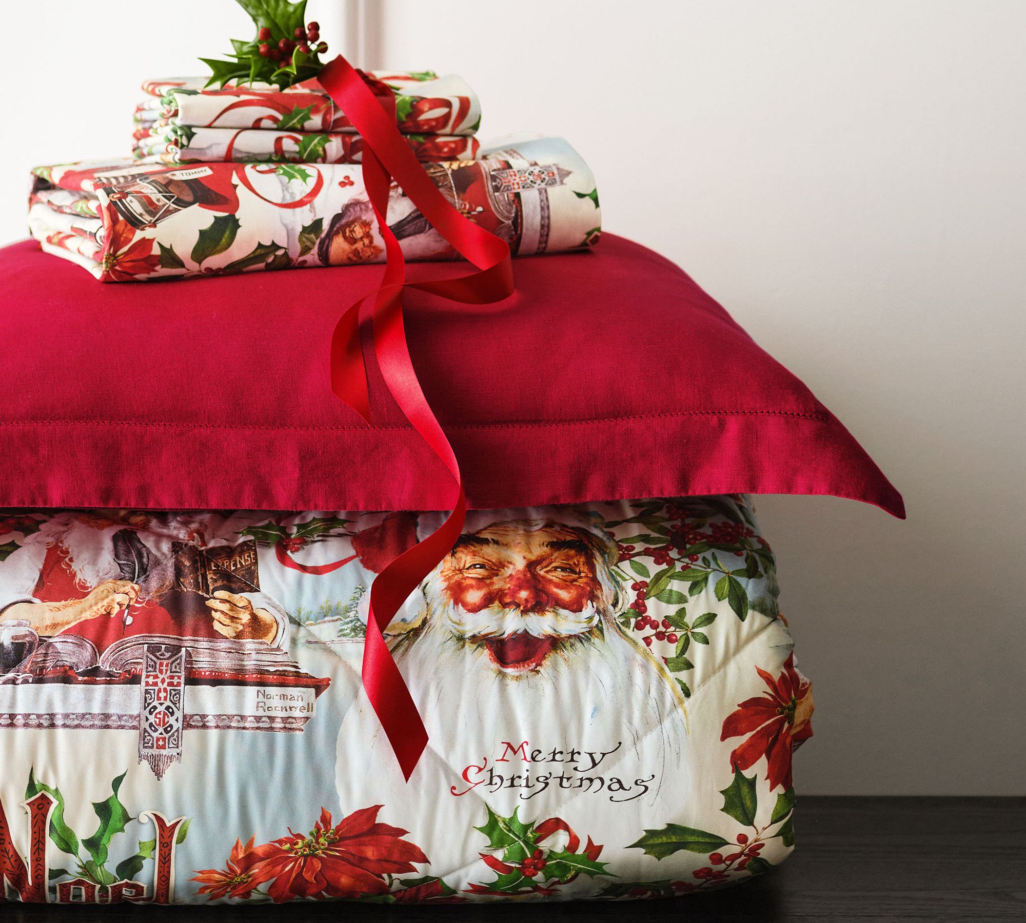 Holiday textile stack | Norman Rockwell collaboration with Pottery Barn