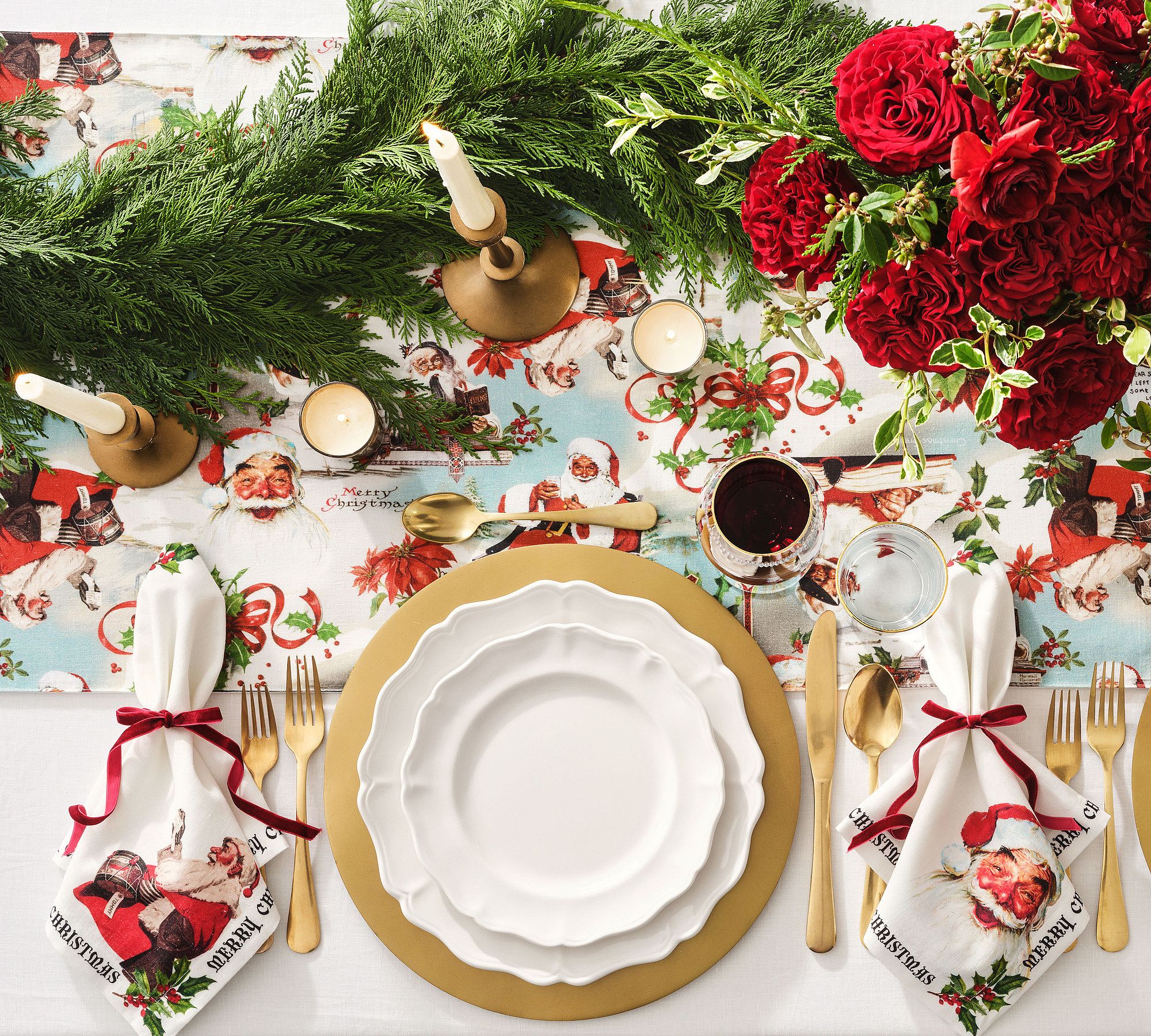 Holiday tablescape and plateware assortment | Norman Rockwell collaboration with Pottery Barn