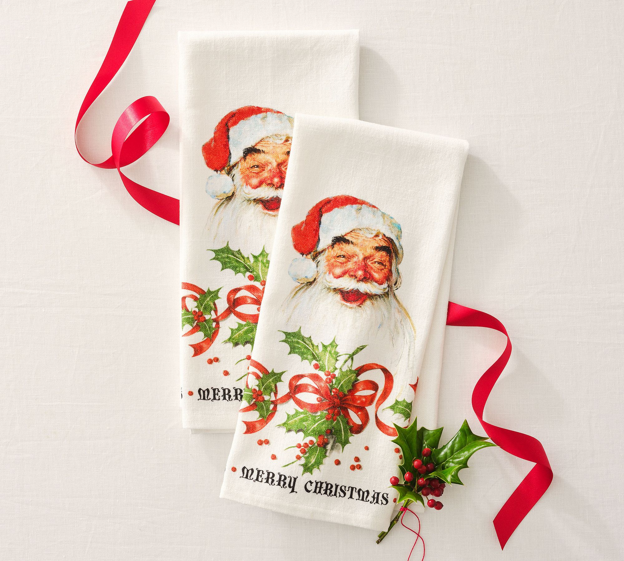 Product styling holiday tea towel assortment | Norman Rockwell collaboration with Pottery Barn