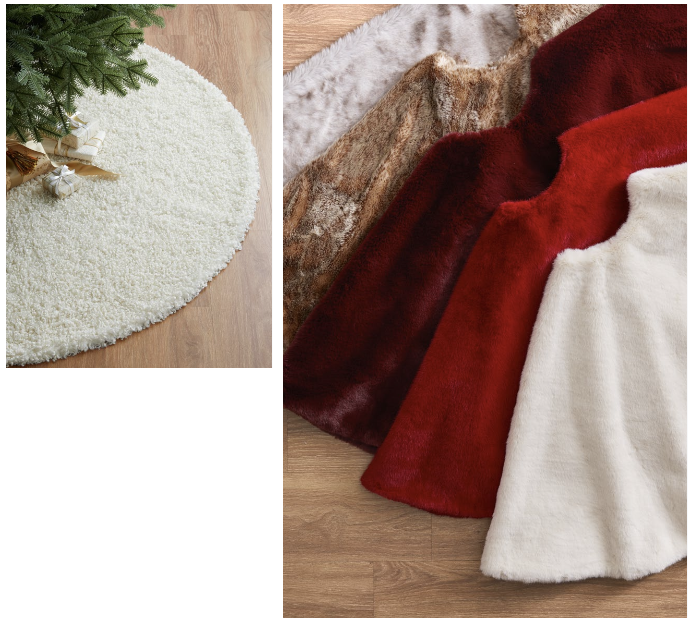 Product styling assortment of faux fur tree skirts